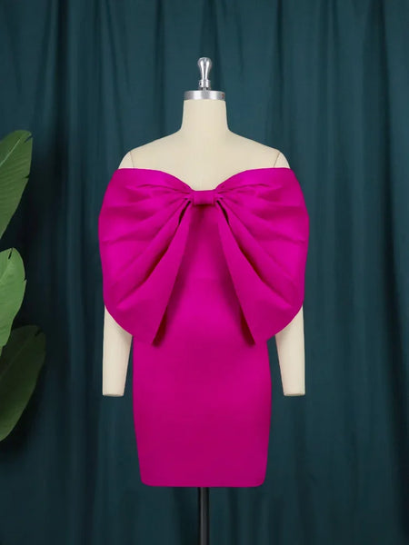 Trendy Hot Pink Bow Tie Sweater Party Dress