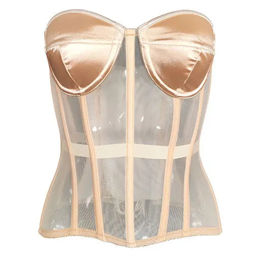 Trendy Satin Hollow Out Mesh Corset