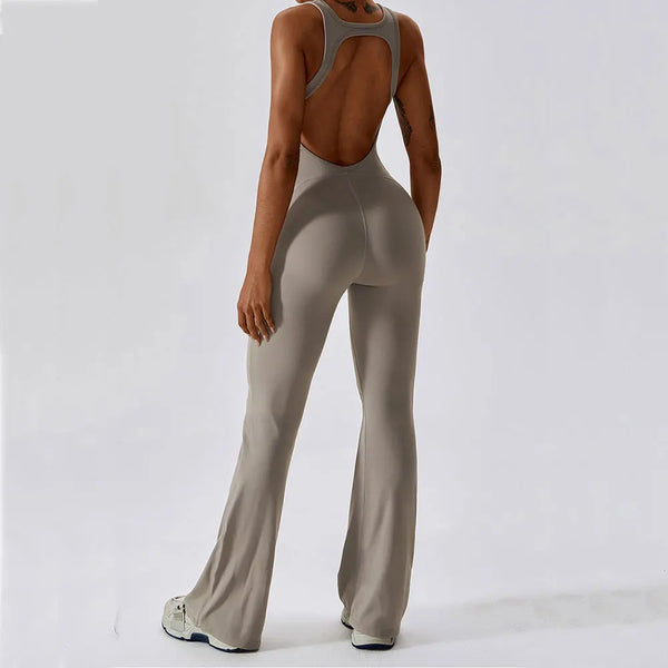 Trendy Solid Yoga Spandex Jumpsuit