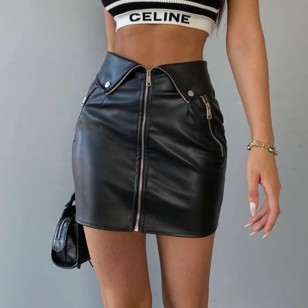 Trendy Black Button Down Patent Leather Skirt