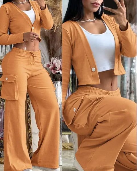 Trendy Sold Flare Jegging Pants With Crop Jacket