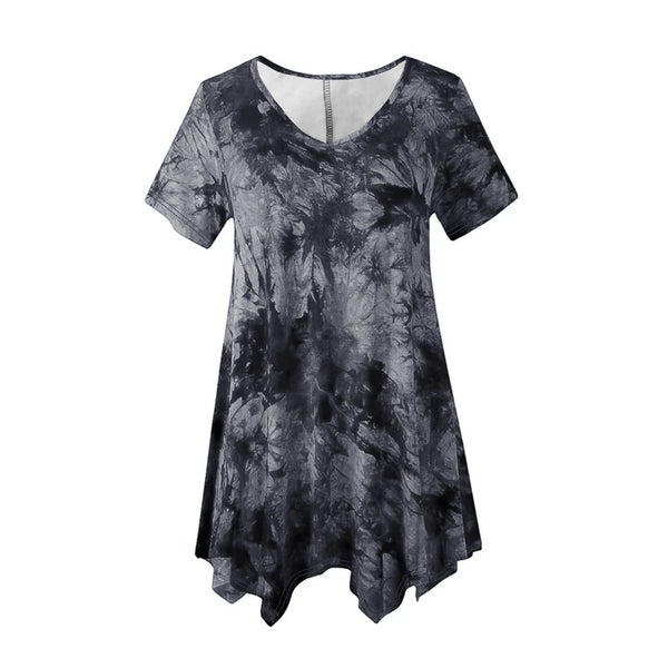 Trendy Tie Dye Short Sleeve Casual Blouse