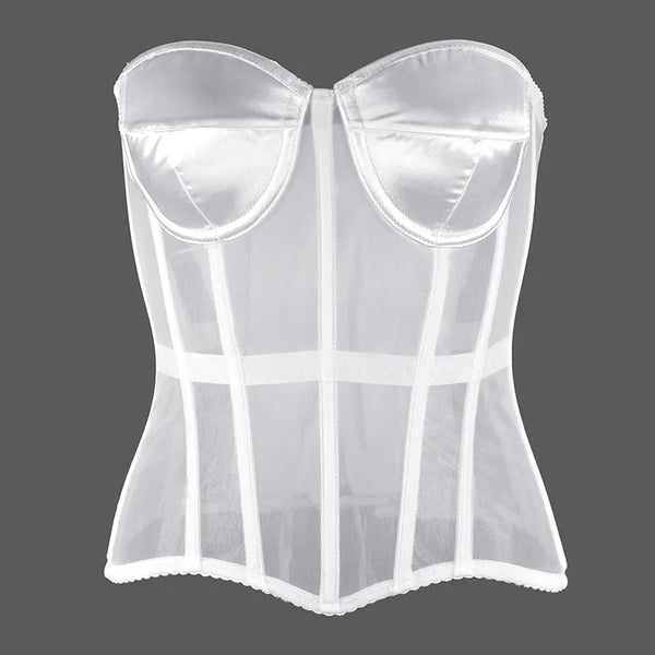 Trendy Satin Hollow Out Mesh Corset
