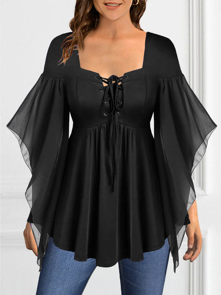 Trendy Chiffon Bandage Pleated Short Sleeve