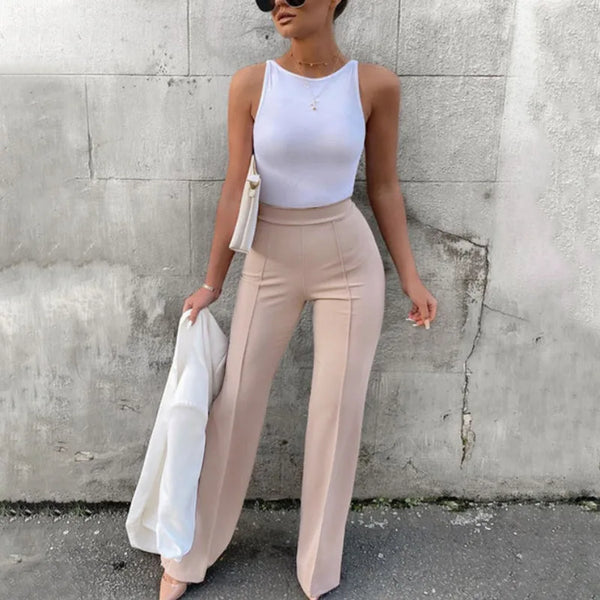 Trendy Flared Business Casual High Waist Pants