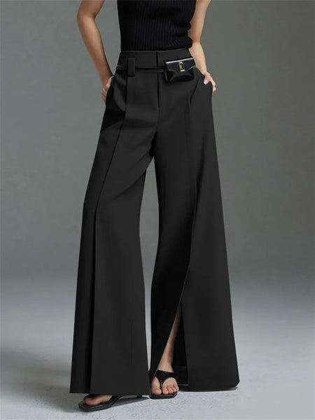 Trendy Slit Pleated Suit Pants