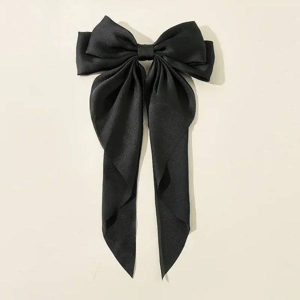 Trendy Bowknot Solid Color Satin Ribbon Hair Clip