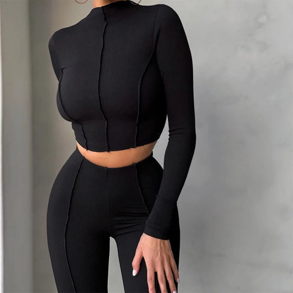 Trendy Reverse Cropped Top And Matching Pants Set