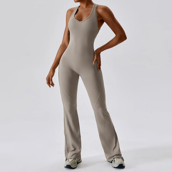 Trendy Solid Yoga Spandex Jumpsuit