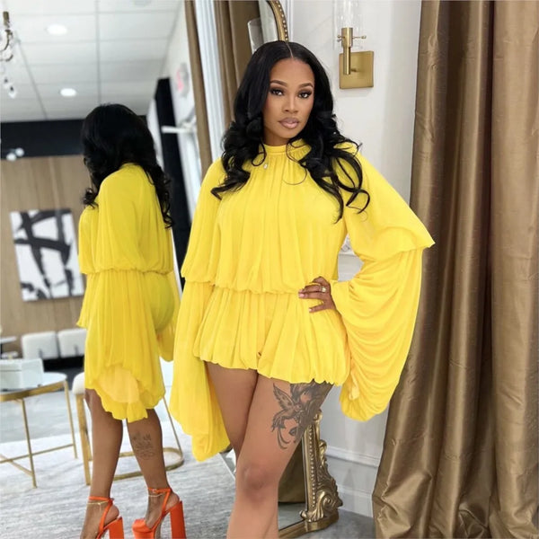 Trendy Draped Ruffled Two Piece Short Set