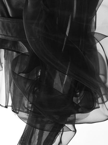 Trendy Black Leather Mesh Jacket With Belt - TrendsetterbyTracy Boutique