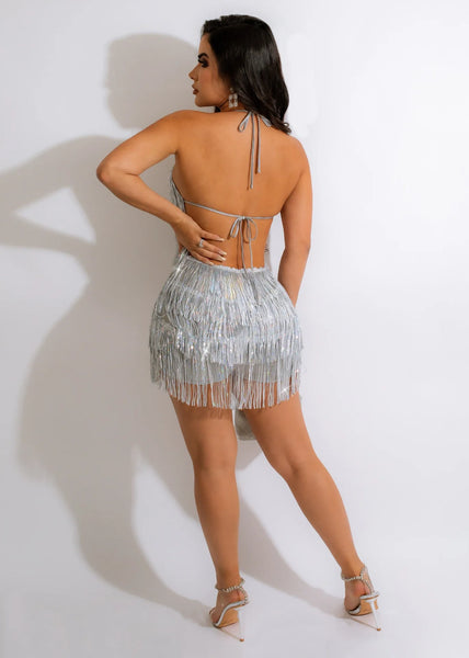 Trendy Sequined Lace Fringe Romper