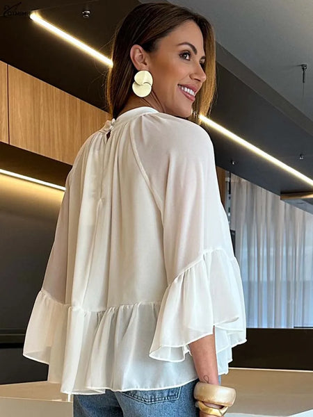 Trendy Off White Puff Sleeve Blouse