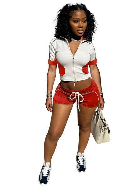 Trendy Two Tone Crop Top And Shorts Set
