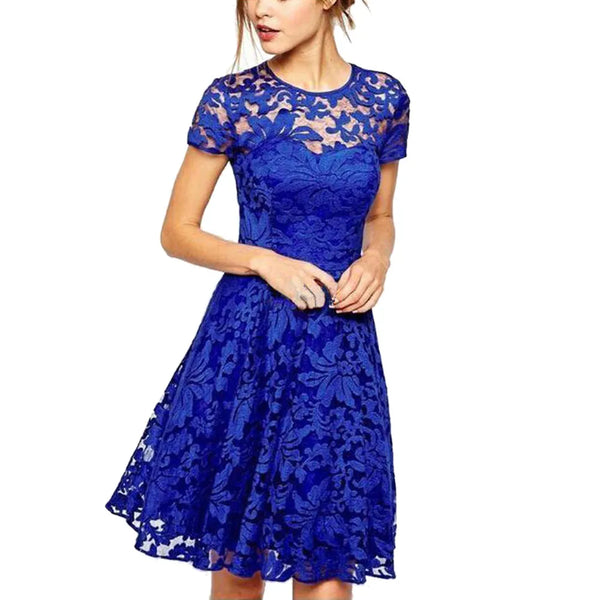 Trendy Lace Mini Short Sleeve Dress
