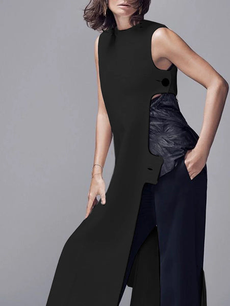 Trendy Sleeveless Slit Maxi Cami Blouse