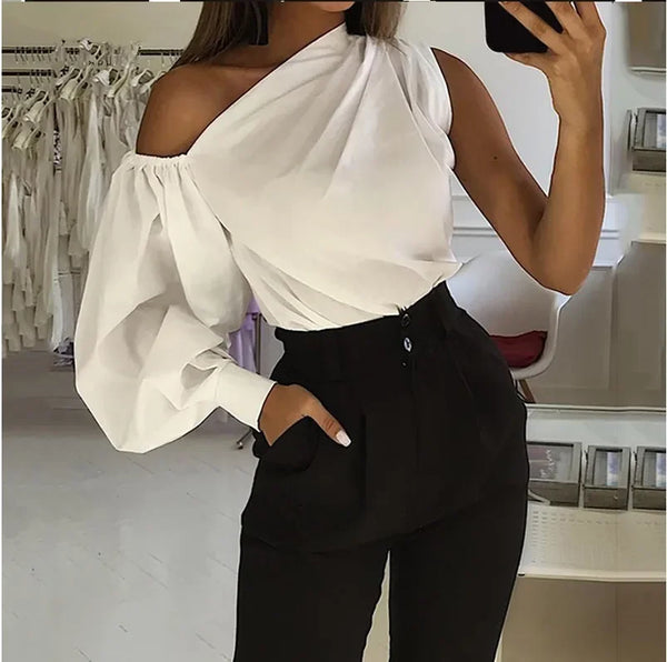 Trendy One Sleeve Halter Loose Blouse