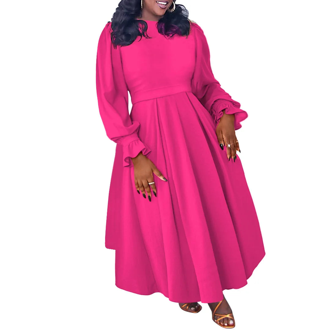 Trendy Plus Size Long Sleeve Pleated Maxi Dress