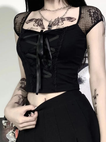 Trendy Bandage Lace Gothic Corset blouse