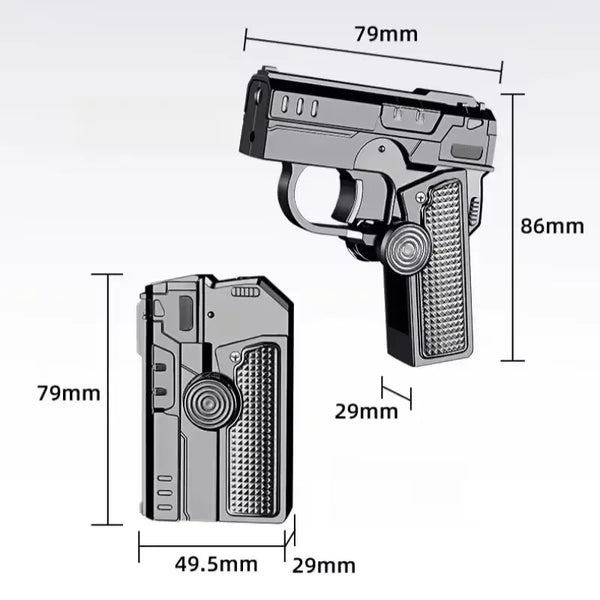 Metal Folding Gun Style Inflatable Lighter Windproof Butane Gas Jet Red Flame Gyroscope Lighter with Laser for Men's Small Tool