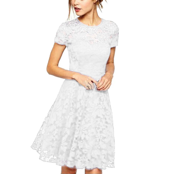 Trendy Lace Mini Short Sleeve Dress