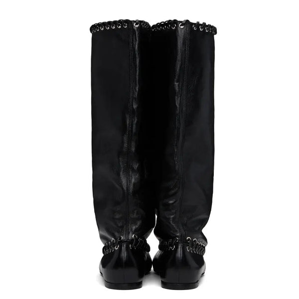 Trendy Wide Knee High Cross Tied Flat Sole Boots