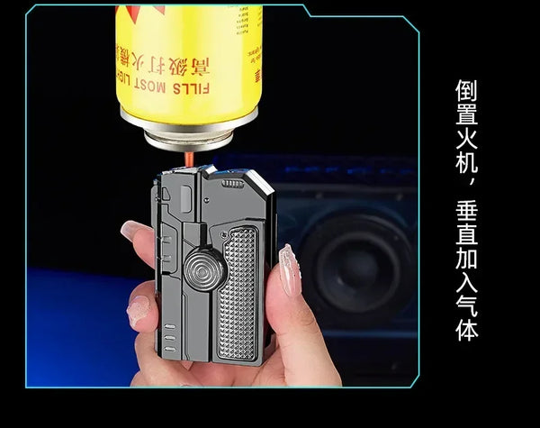Metal Folding Gun Style Inflatable Lighter Windproof Butane Gas Jet Red Flame Gyroscope Lighter with Laser for Men's Small Tool