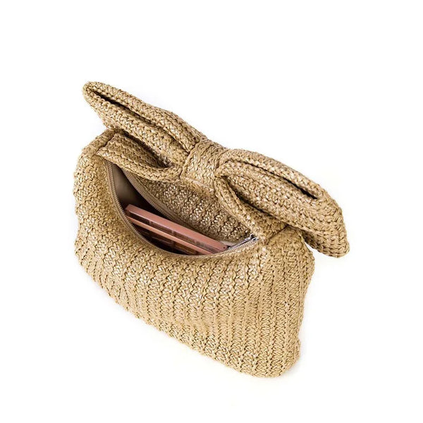 Trendy Straw Clutch Bow Purse