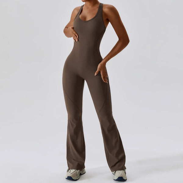 Trendy Solid Yoga Spandex Jumpsuit
