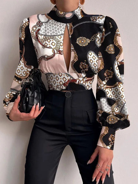 Trendy Backless Hollow Print Crop Blouse - TrendsetterbyTracy Boutique