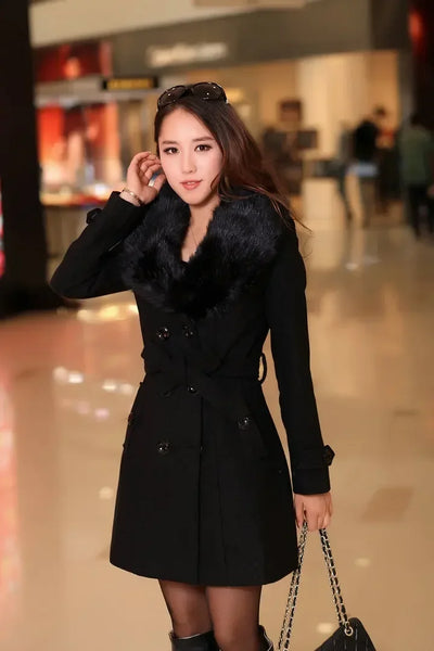 Trendy Wool Double Breasted Coat With Belt