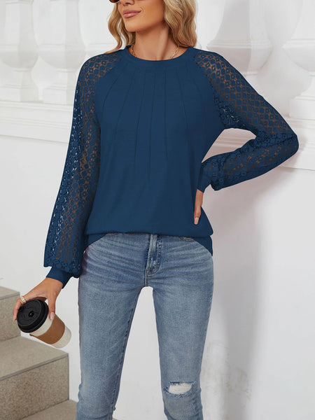 Trendy Lace Indigo Lantern Sleeve Blouse