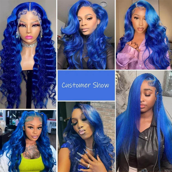 Trendy Dark Blue Lace Body Wave Human Hair Wig