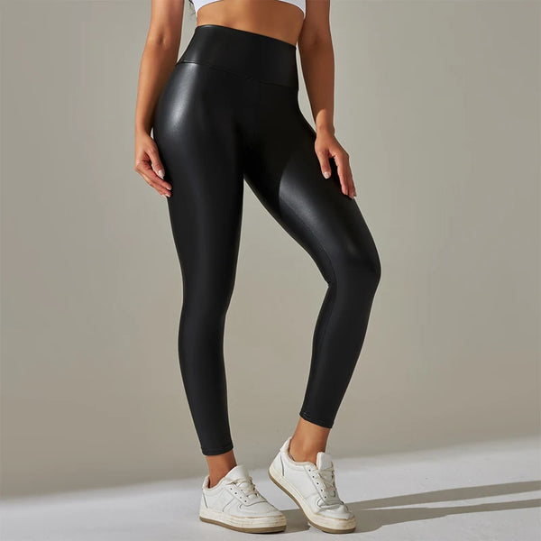 Trendy High Waisted  Black Faux Leather
