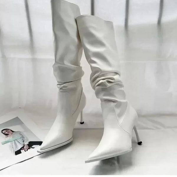 Trendy High Stiletto Ruched Heel Boots