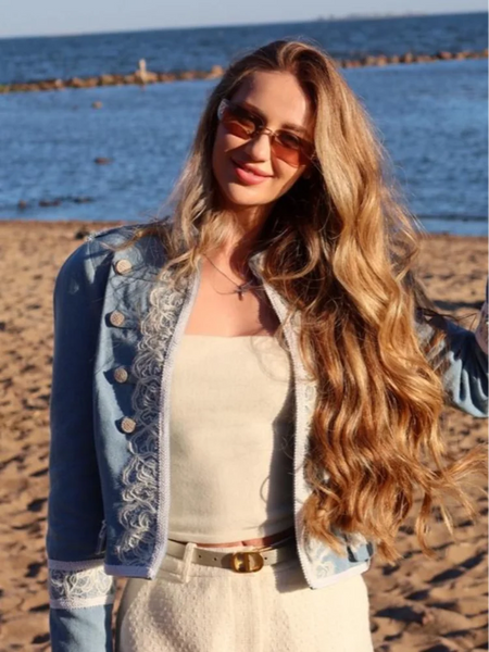 Trendy Denim Cropped Lace Trim Jackets