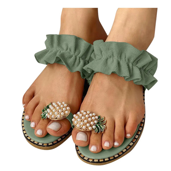 Trendy Pineapple Pearl Flat Sandals