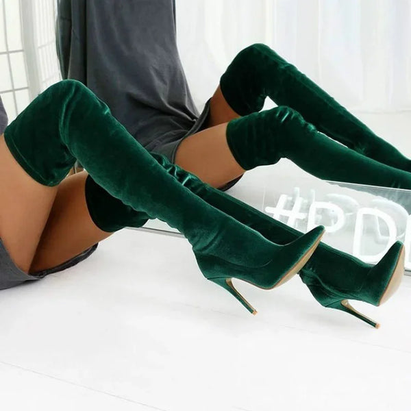 Trendy Velvet Over The Knee Boots