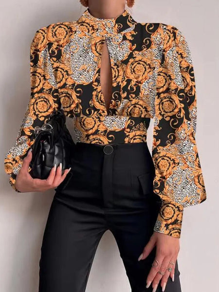 Trendy Backless Hollow Print Crop Blouse - TrendsetterbyTracy Boutique