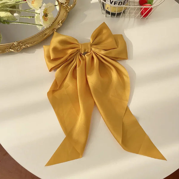 Trendy Bowknot Solid Color Satin Ribbon Hair Clip