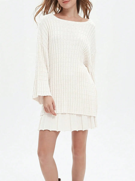 Trendy Pleated Long Sleeve Sweater Mini Skirt Set