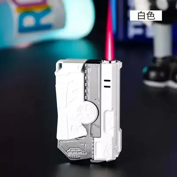 Metal Folding Gun Style Inflatable Lighter Windproof Butane Gas Jet Red Flame Gyroscope Lighter with Laser for Men's Small Tool