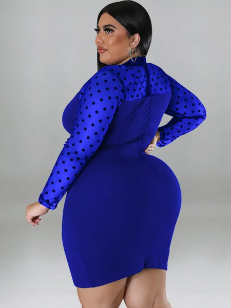 Trendy Plus Size Long Sleeve Polka Dot Mesh Dress