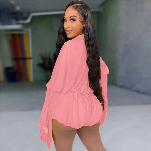 Trendy Draped Ruffled Two Piece Short Set