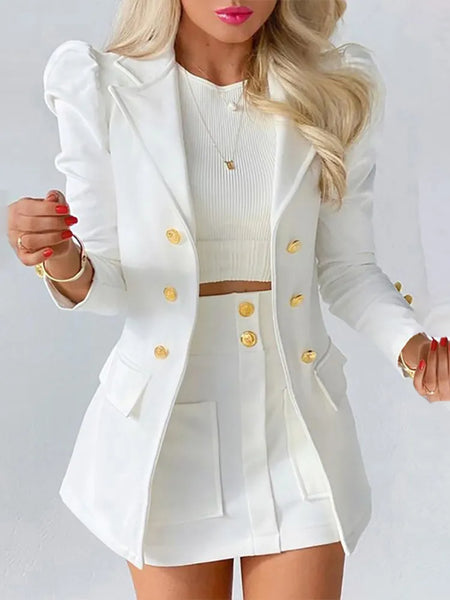 Trendy Two Piece Puff Sleeve Blazer And Skirt Set - TrendsetterbyTracy Boutique
