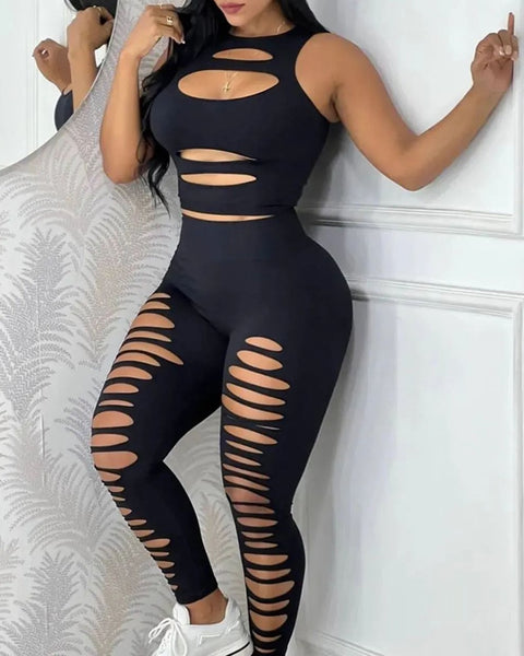 Trendy BlackHigh Waist Crop Top And Bottom Set - TrendsetterbyTracy Boutique