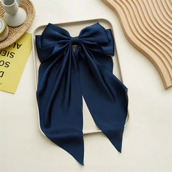 Trendy Bowknot Solid Color Satin Ribbon Hair Clip