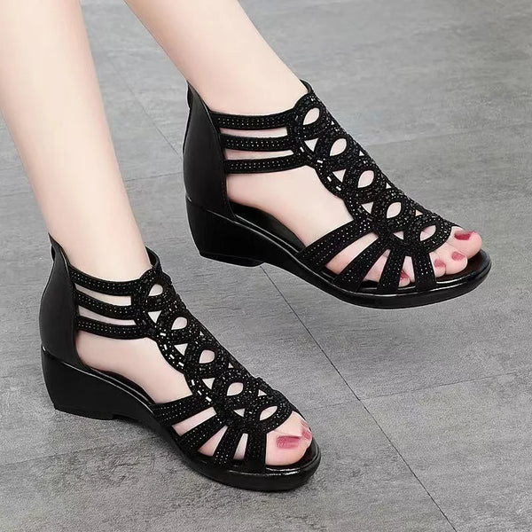 Trendy Wedge Faux Leather Sandals
