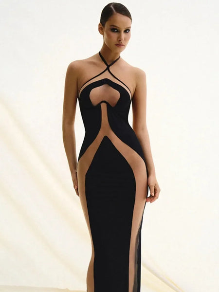 Trendy Backless Hollow Out Black Formal Dress