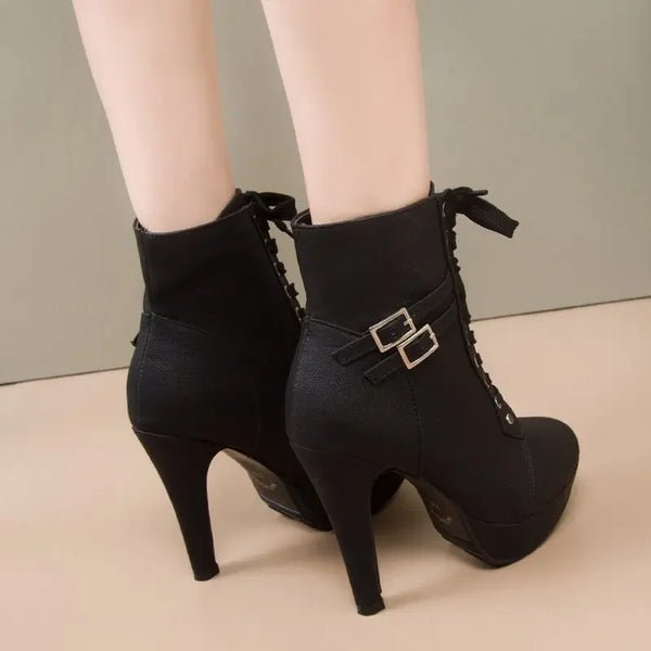 Trendy High Heel Platform Lace Up Ankle Boots - TrendsetterbyTracy Boutique